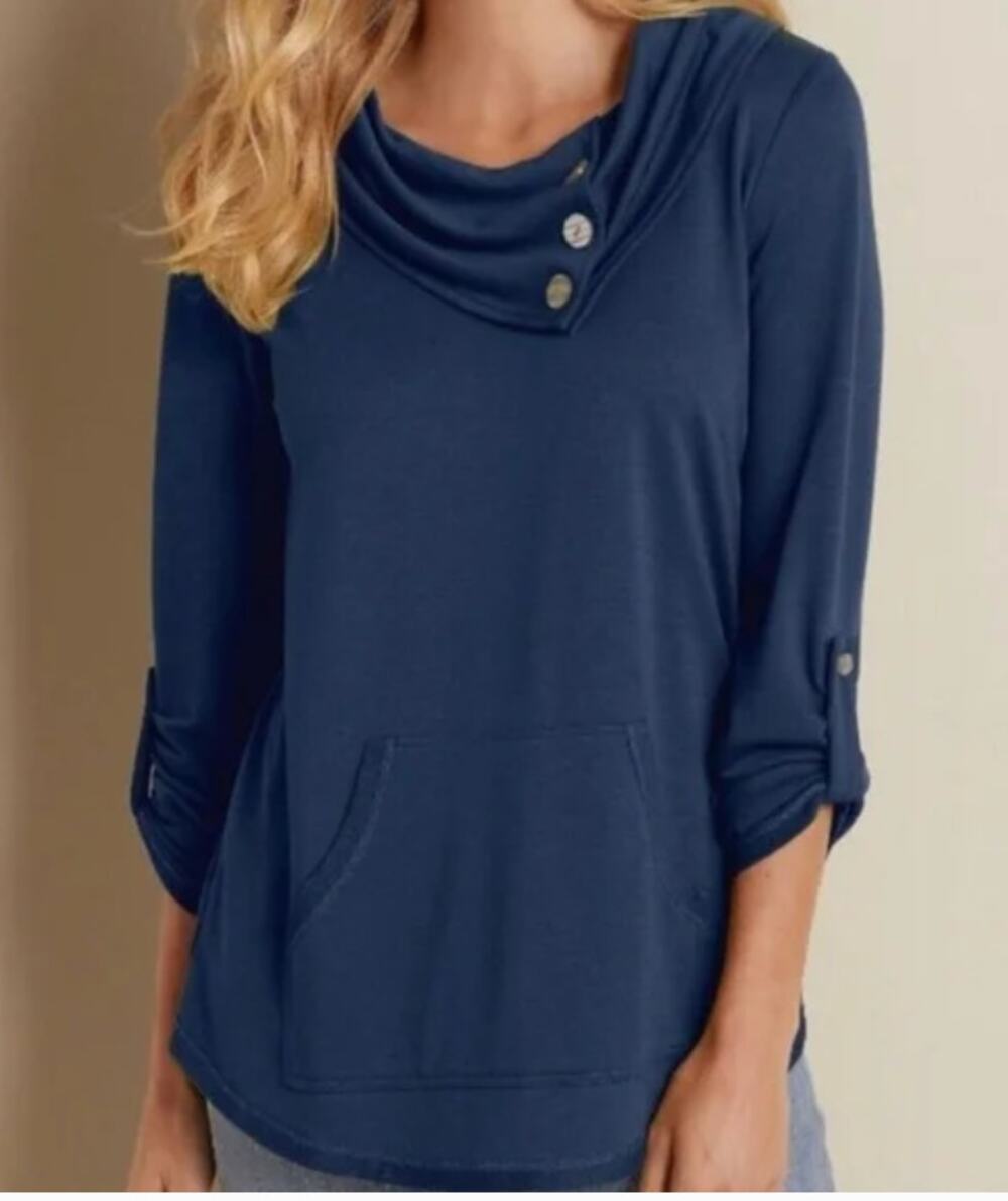 Soft Surroundings Cowl Neck Sweatshirt Navy Medium